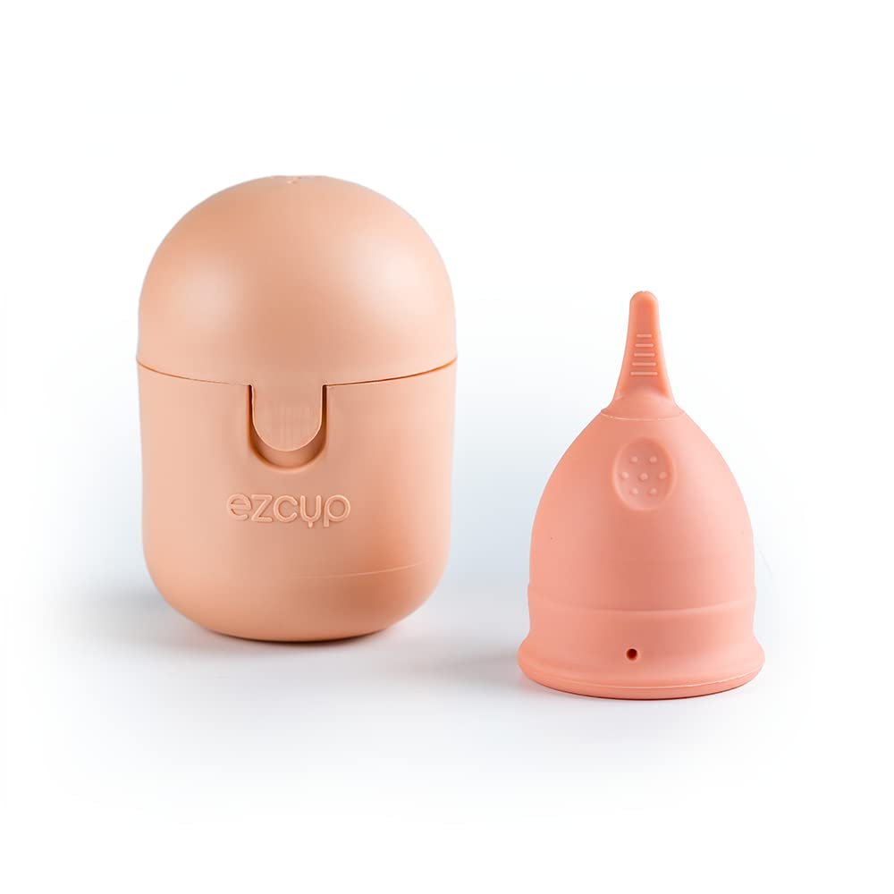 Ezcup Reusable Menstrual Cup for Women with an easy-to-use Portable Sterilising Container, 100% Medical Grade Silicone, FDA Approved, Up to 8-10 Hours use (REGULAR),Pink, Pack of 1