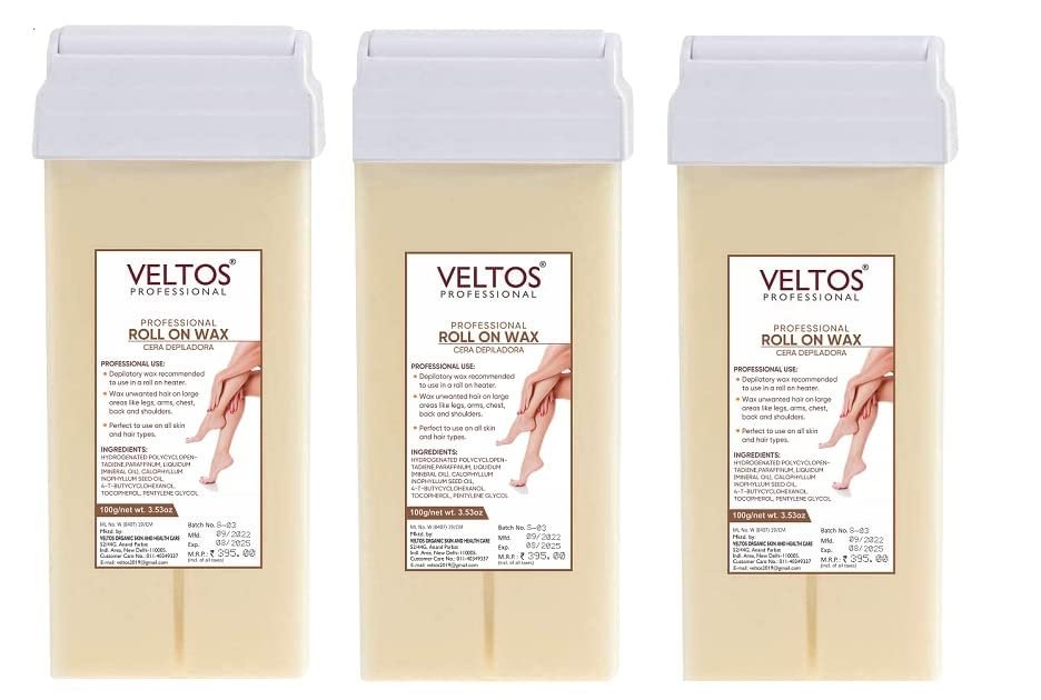 VELTOS Professional Roll On Wax Refill Wax (100ML each) Pack of 3