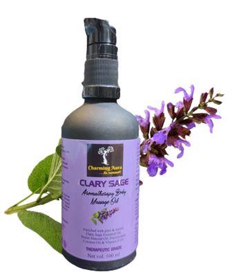 Charming Aura Clary Sage Aromatherapy Body Massage Oil- Hormonal Balancing, Calming Mood Swings, Menstrual & Menopausal problems, Pain reducing, Monthly Blend for Women