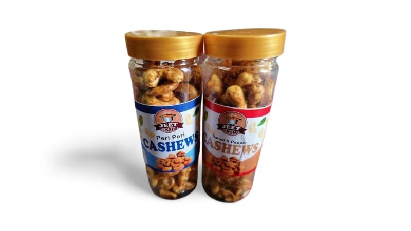 JEET by KSHS Roasted Cashew Combo Pack,(Pepper + Peri Peri Flavour) in Jar,Total Weight 400 Grams, Flavour