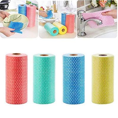 STARDOM MART Washable Kitchen Printed Tissue Towels - Non-Woven Reusable and Washable Kitchen Printed Tissue Roll - 1 Roll - 120 Wipes Pulls