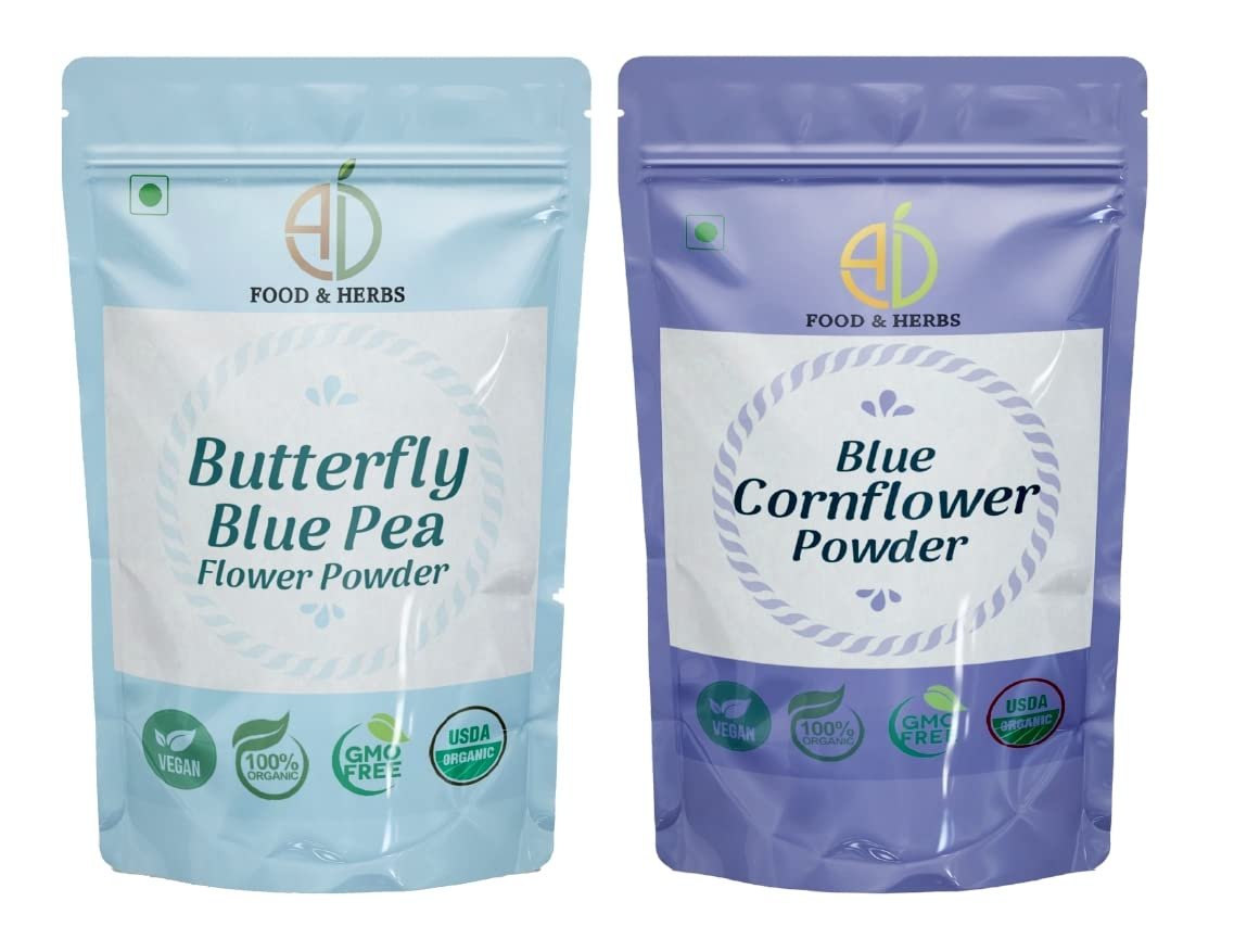A D Food & Herbs Combo of Butterfly Blue Pea/Cornflower Powder Aromatic Edible for Homemade Lattes, Tea Blends, Bath Salts, Face packs & Body packs (50 Gms x pack of 2)