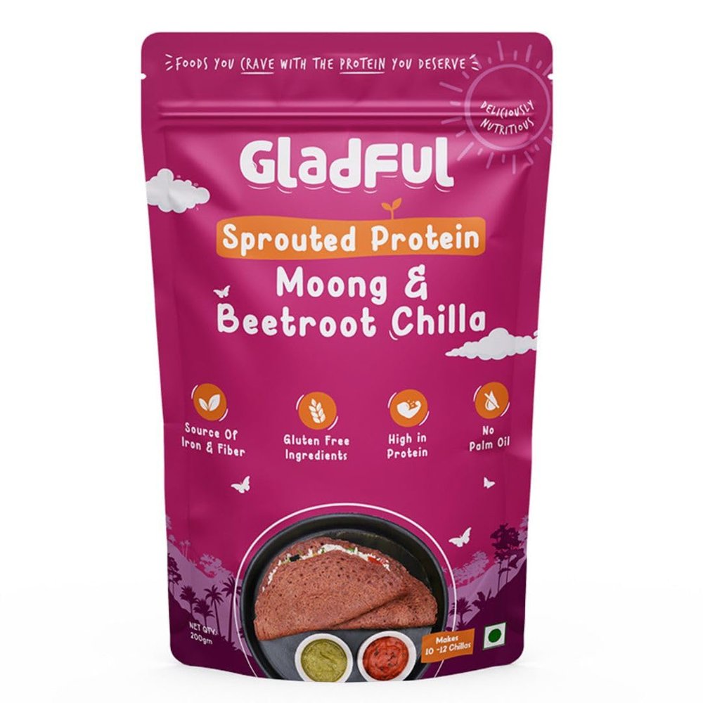 Gladful Sprouted Lentils & Millets Instant Beetroot Chilla Dosa Mix, No Maida, No Palm Oil, Gluten Free, High Protein 200 G (Pack Of 1)