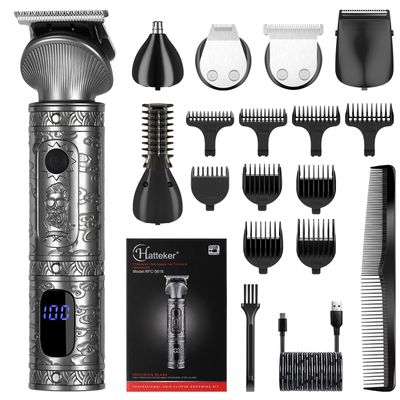 Hatteker Beard Trimmer Kit for Men Professional Hair Clipper Trimmer T-Blade Trimmer Nose Trimmer Beard Hair Shaver Nose Trimmer Hair Cuttint Kit Body Grooming Kit Cordless 6 in 1
