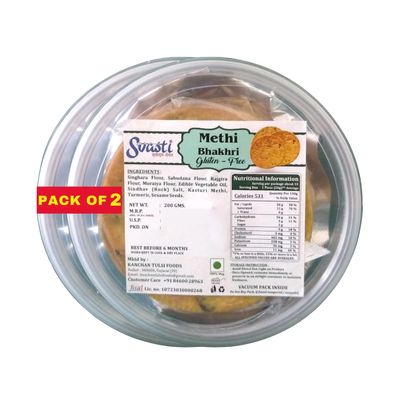 Svasti Dry Bhakri Snacks | Roasted Healthy Gujarati Snacks | No Maida | No Artificial Colours | No Onion & No Gralic | Vacuum Packed | Gluten Free Methi Bhakhri - 200 gms (Pack Of 2)