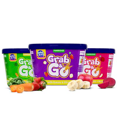 BE'BE' BURP Travel pack Grab & Go - (Barley mix, Khichdi Mix, Puffed rice Mix) Natural Food No Sugar No Salt | No Artificial Preservatives & Flavours | 90gm (Pack of 3)