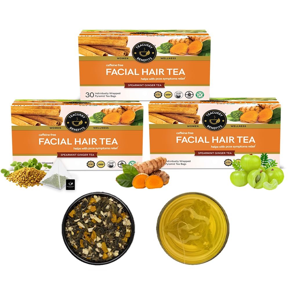 TEACURRY Facial Hair Removal Green Tea(3 Month Pack|90 Tea Bags)-Helps With Facial Hair Removal And Unwanted Hair Removal,180 Grams