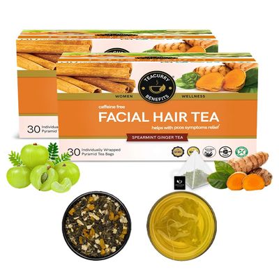 TEACURRY Facial Hair Tea (2 Month Pack | 60 Pyramid Tea Bags) - Helps with Facial Hair Removal and Unwanted Hair Removal