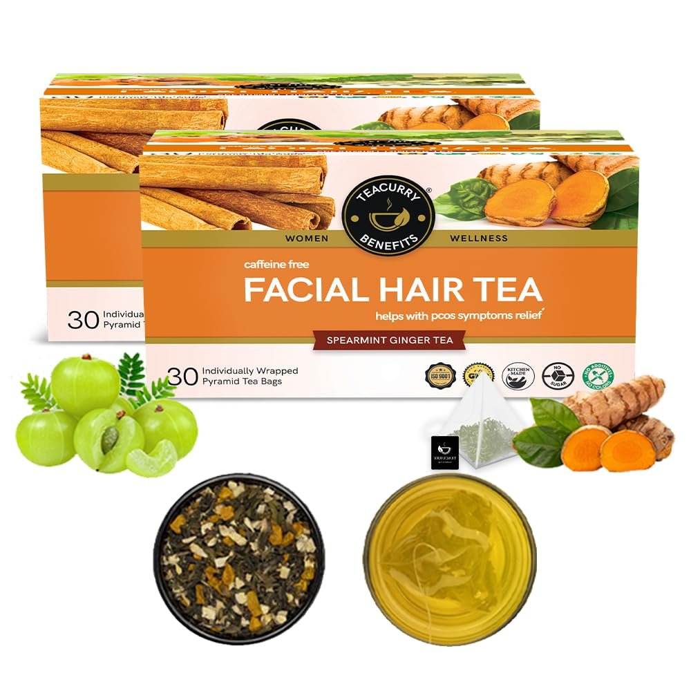 TEACURRY Facial Hair Tea (2 Month Pack | 60 Pyramid Tea Bags) - Helps with Facial Hair Removal and Unwanted Hair Removal