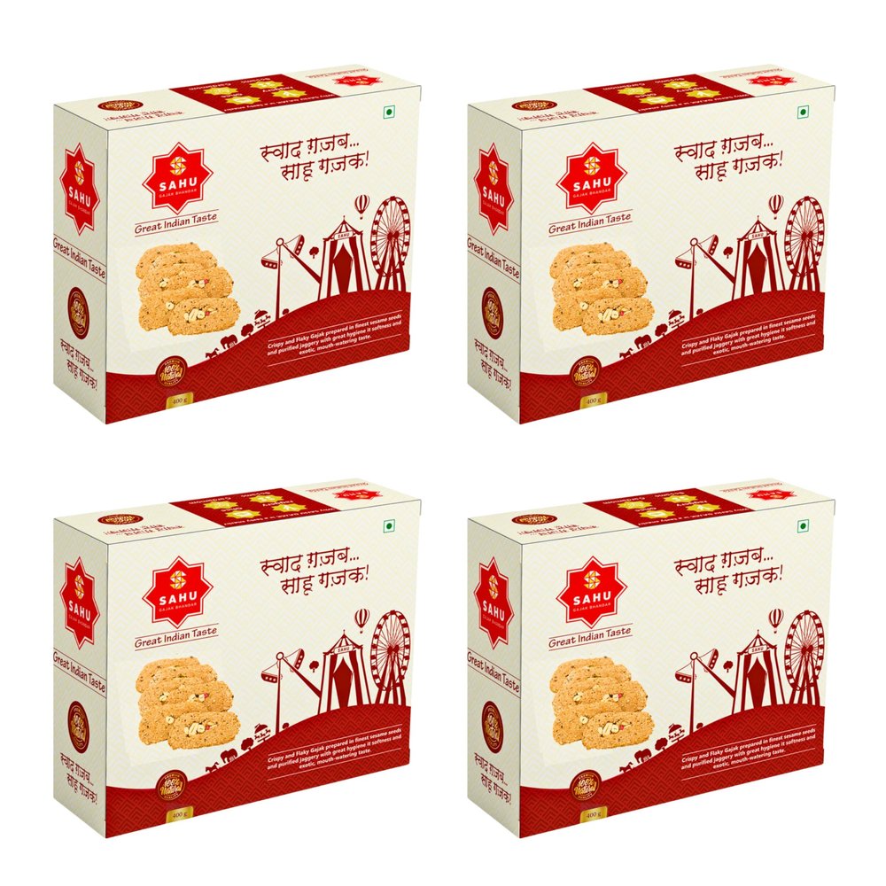 SAHU GAJAK BHANDAR Special Agra Gajjak Made with Sesame Seeds in Ghee 1600g (Pack of 4, 400g Each) | Traditional Indian Sweet | No Preservatives | Crunchy Winter Snack