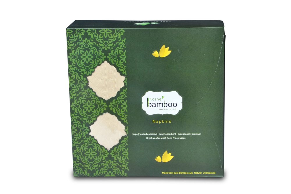 Kosher Bamboo Soft Tissue Paper napkin - Pack of 3 - Made of pure Bamboo Pulp -(16 x 16 CM)- 2 Ply- 50 Pulls Each (greenOlive)