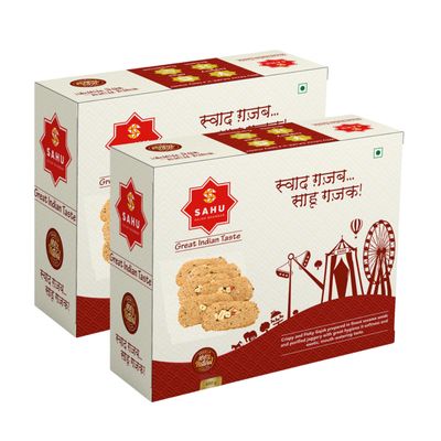 SAHU GAJAK BHANDAR Agra Gajjak 800g | Sesame Chikki | Crispy Gachak | Cow Ghee Gazak | Premium Festival Sweets | Traditional Indian Snacks | Pack of 2 (400g Each)