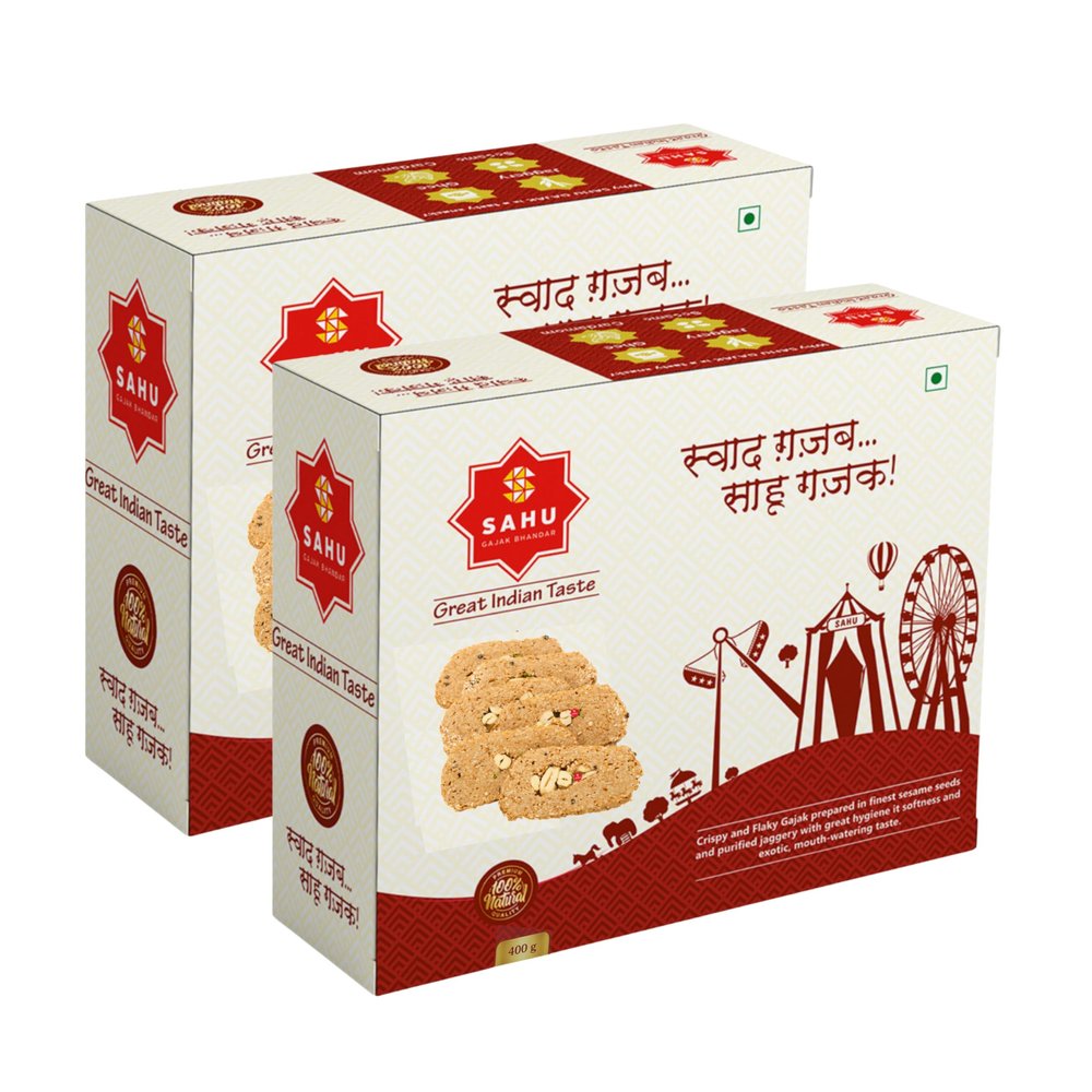 SAHU GAJAK BHANDAR Agra Gajjak 800g | Sesame Chikki | Crispy Gachak | Cow Ghee Gazak | Premium Festival Sweets | Traditional Indian Snacks | Pack of 2 (400g Each)