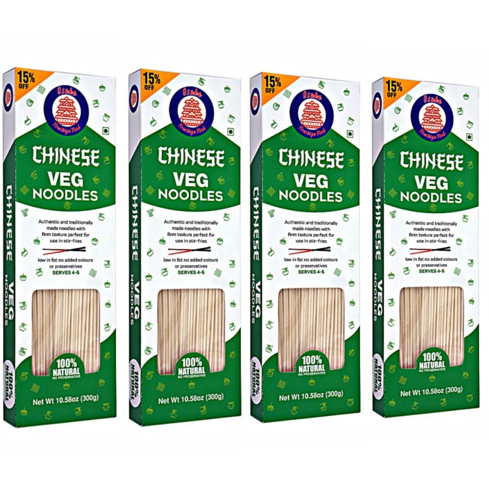 Osaka Chinese Veg Noodles | 100% Vegetarian | No Preservatives | 100% Healthy Maida | Get Restaurant Style Taste in Just 10 Minutes | Serves 4-5 Meals | Instant Noodles | (300g (Pack of 4))