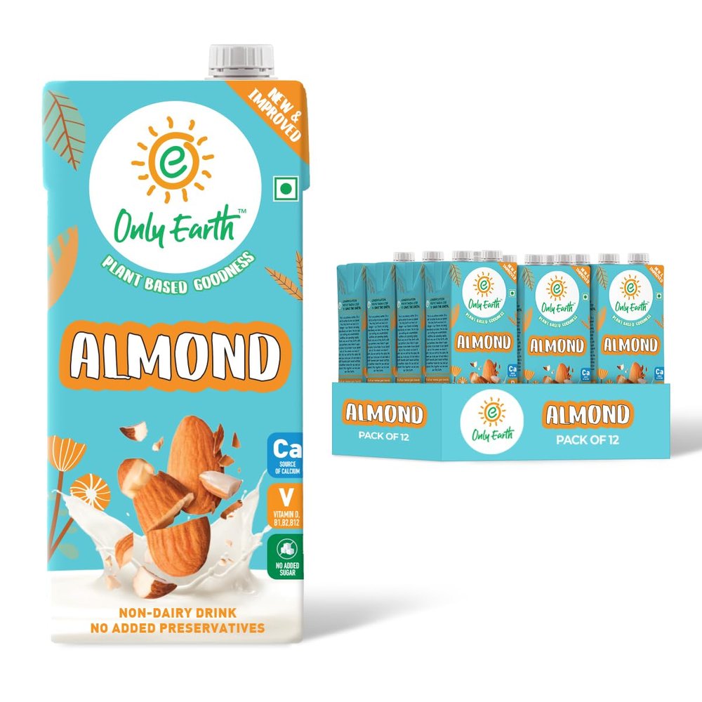 Only Earth Almond Milk - Barista Edition | Unsweetened Plant-Based Milk | Sugar Free | Non-Dairy & Lactose-Free | High in Calcium & Vitamins D, E, B1, B2, B12 | Preservative-Free | 1L (Pack of 12)