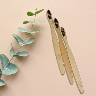 Adult Bamboo Eco-Friendly Wooden Manual Toothbrush With Soft Bristles (Pack Of 3)