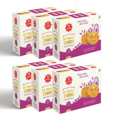 SAHU GAJAK BHANDAR Peanut Chikki 3kg (6 x 500g Boxes) | Moongfali Chikkies | Jaggery Groundnut Mittai | Traditional Indian Sweet Snack | No Liquid Glucose or Preservatives