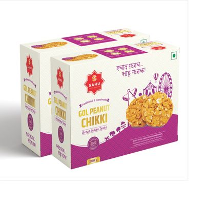 SAHU GAJAK BHANDAR Gol Peanut Chikki 1kg (2 x 500g Boxes) | Moongfali Gajak | Handmade with Jaggery, Cardamom & Cow Ghee | No Preservatives | Traditional Indian Sweet Snack