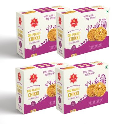 SAHU GAJAK BHANDAR Peanut Chikki 2kg (4 x 500g Boxes) | Moongfali Gajak | Jaggery Chikkis Bars | Crunchy Groundnut Mittai | Traditional Indian Sweet Snack | No Preservatives