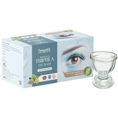 Tansukh Improved Triphala Eye Wash With 30 Instant Dip-Dip Bags/With Free Glass Transparent Eye Wash Cup/Fits With Eye Contour Smoothly/For Tired Polluted And Eye Irritation Herbal Remedy