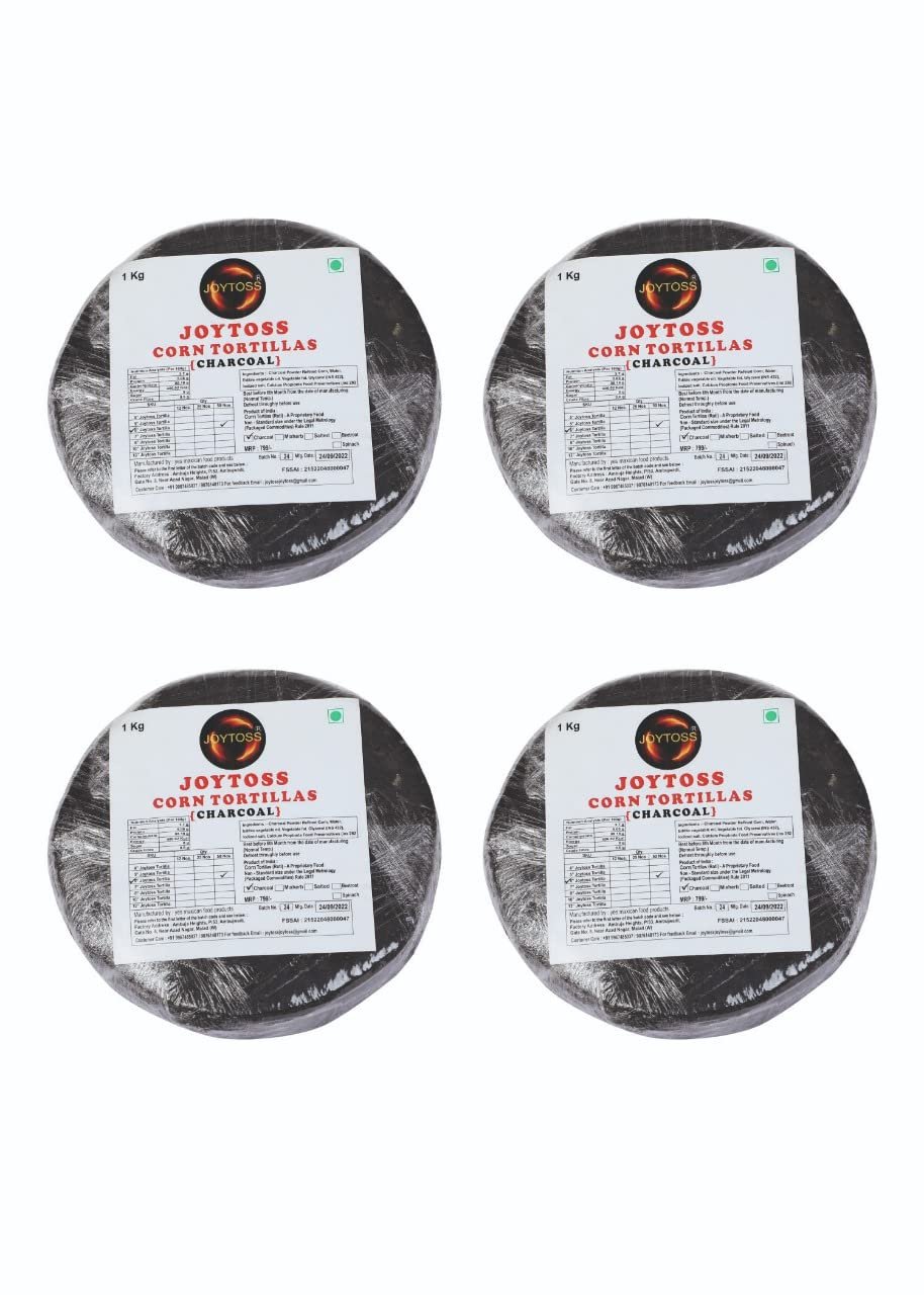 JOYTOSS Tortilla Wrap | Fresh Taste & Soft Texture l Best for Wraps, Tacos, Nachos & Rolls l Ready to Eat Healthy Food - Pack of 4 X 25 Pcs (CHARCOAL)