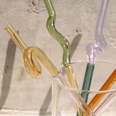 CALANDIS Reusable Drinking Straws Long Glass Staw for Smoothies Yellow and Pink
