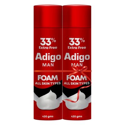 Adigo | Man | Classic & Regular | Shaving Foam | All Skin Type | 420 gm | with 33% Extra Free (Pack Of 2)