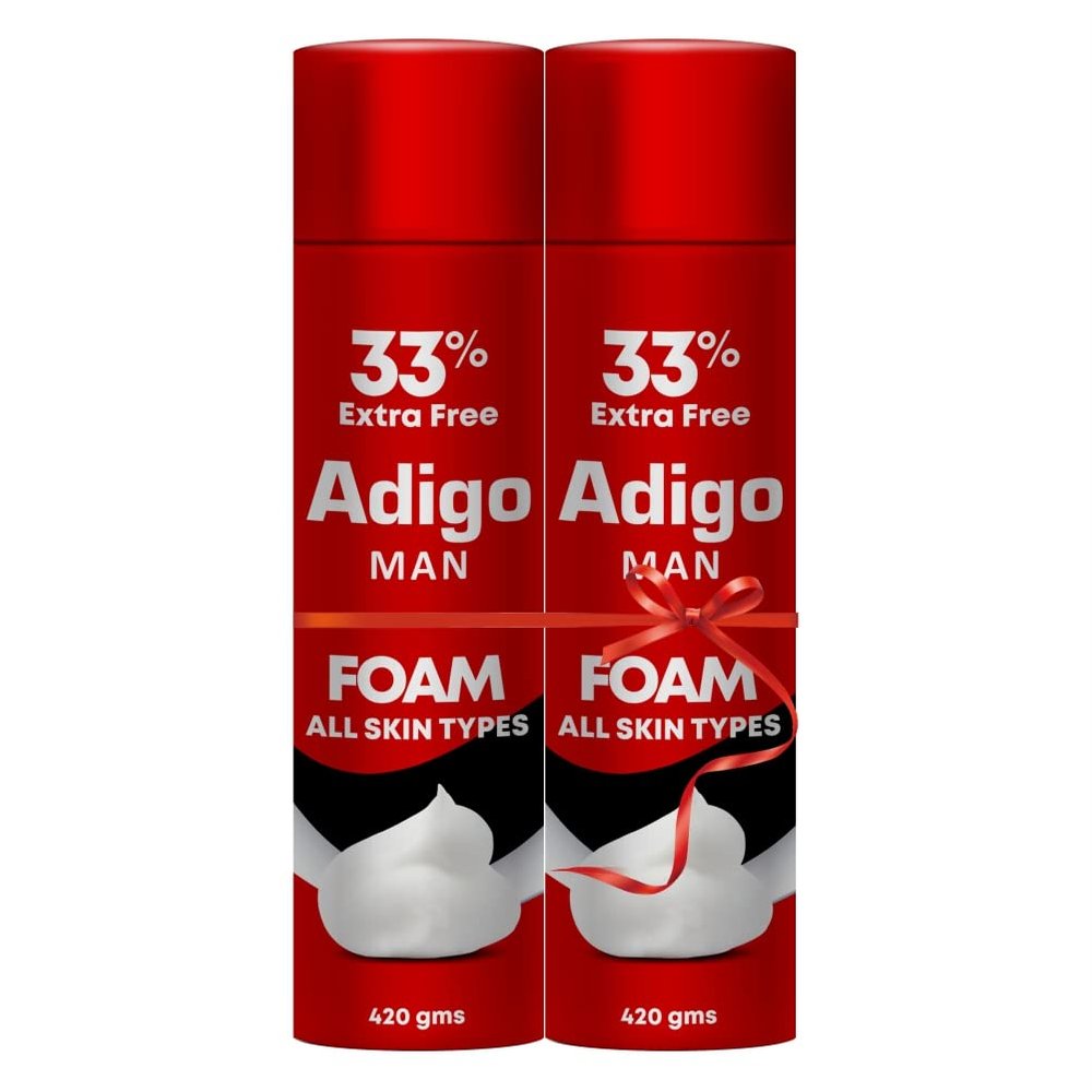 Adigo | Man | Classic & Regular | Shaving Foam | All Skin Type | 420 gm | with 33% Extra Free (Pack Of 2)