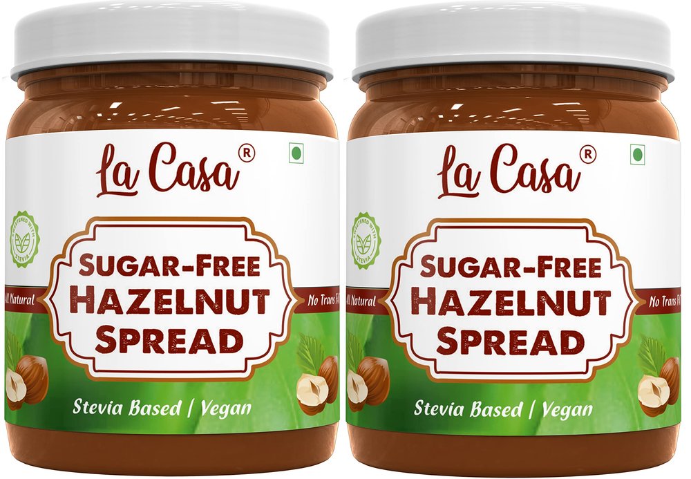 La Casa Sugar-Free Hazelnut Chocolate Spread | Stevia Based | All Natural | Combo of 2 | 2x350g |