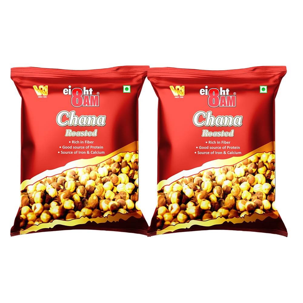 8 AM Roasted Chana, 475g (Pack of 2), Chickpeas, Delicious and Tasty Bhuna Chana, Rich in Minerals, High Dietary Fibre Healthy Snack