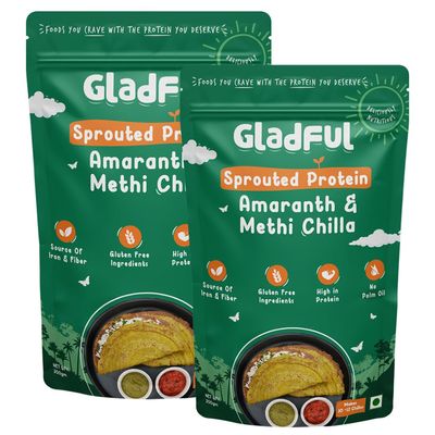 Gladful Sprouted Lentils & Millets Protein Methi Chilla Dosa Mix, No Maida, No Palm Oil, No Cholesterol, Less Carb, Diabetic Friendly 200 G (Pack Of 2)