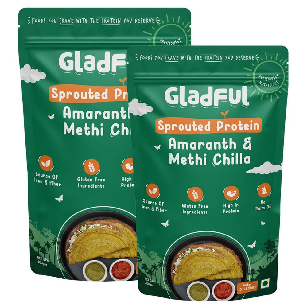 Gladful Sprouted Lentils & Millets Protein Methi Chilla Dosa Mix, No Maida, No Palm Oil, No Cholesterol, Less Carb, Diabetic Friendly 200 G (Pack Of 2)