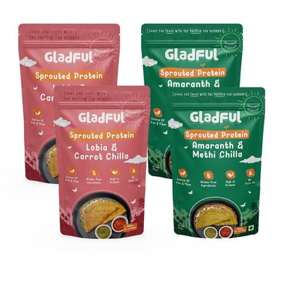 Gladful Sprouted Lentils & Millets Instant Cheela Dosa Mix, Natural Healthy Protein & Fiber-Rich Breakfast For Kids And Families, 200 Gram (Pack Of 4, Carrot & Methi)