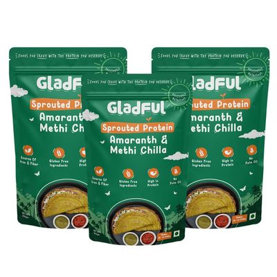Gladful Sprouted Lentils & Millets Protein Methi Chilla Dosa Mix, No Maida, No Palm Oil, No Cholesterol, High Fiber, Less Carb 200 G (Pack Of 3)