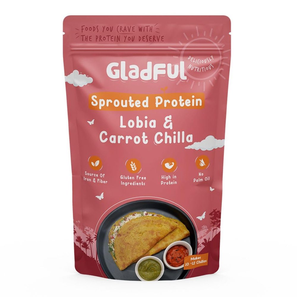 Gladful Sprouted Amaranth and Carrot Chilla Mix, Highe Protein Lentils & Millets, No Maida, No Palm Oil, Low GI, High Fiber 200 Gm (Pack Of 1)