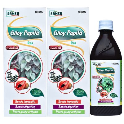 SANSU Organic Giloy Papita Ras | Pack of 3 | Naturally Boost Your Immunity | detoxifier | 100% Natural 1 Liter (500MLX3)