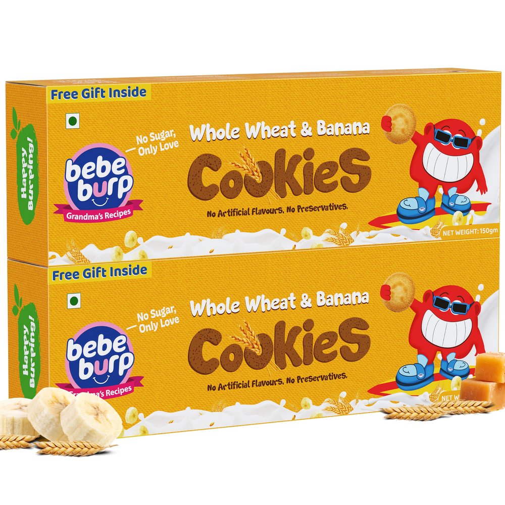 BE'BE' BURP -Whole Wheat Cookies | 100% Natural Tasty & Healthy Cookies | No Preservatives & Artificial Flavours | Natural Sweetness Of Jaggery | Snacks For Kids - 150gm (Pack of 2)