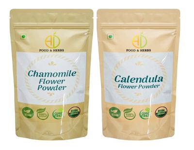 A D Food & Herbs Combo of Chamomile/Calendula Powder Aromatic Edible for Homemade Lattes, Tea Blends, Bath Salts, Face packs & Body packs (20 GMS x Pack of 2)