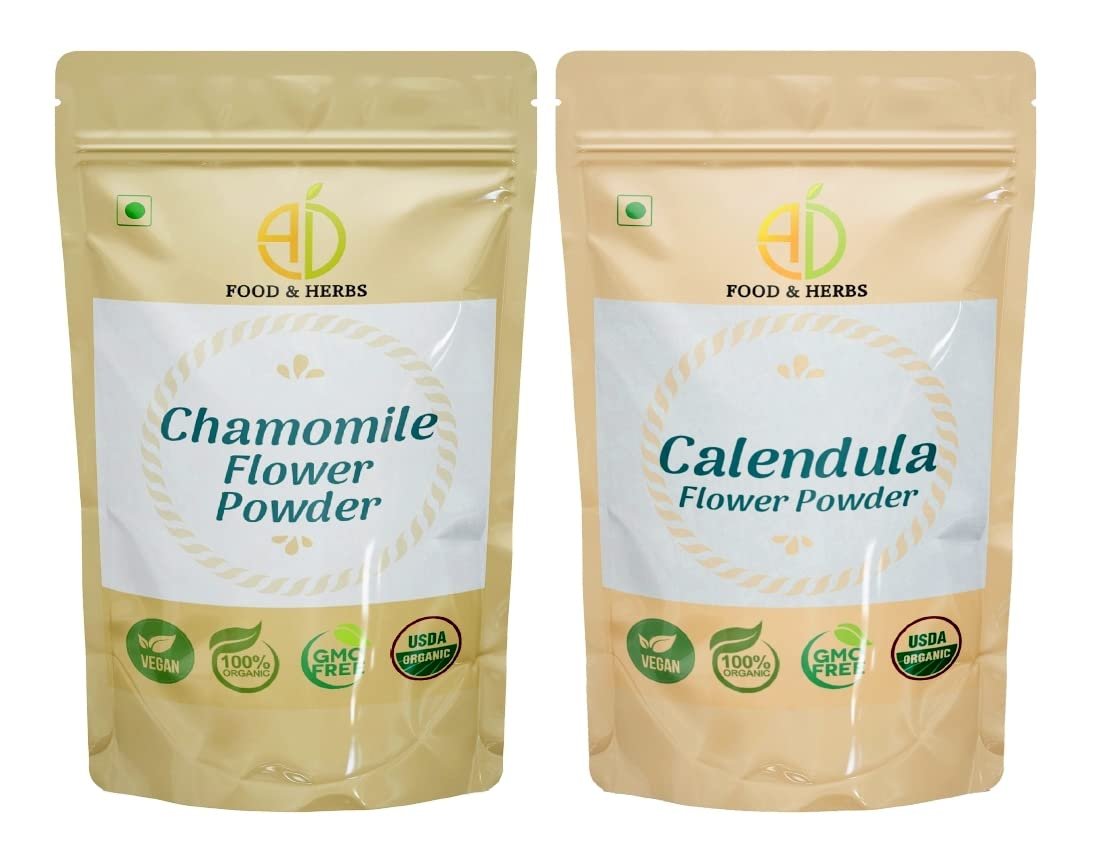 A D Food & Herbs Combo of Chamomile/Calendula Powder Aromatic Edible for Homemade Lattes, Tea Blends, Bath Salts, Face packs & Body packs (20 GMS x Pack of 2)