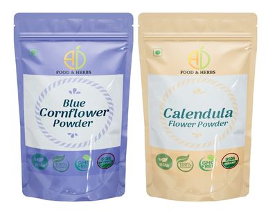 A D Food & Herbs Combo of Blue Corn Flower/Calendula Powder Aromatic Edible for Homemade Lattes, Tea Blends, Bath Salts, Face packs & Body packs (250 GMS x Pack of 2)