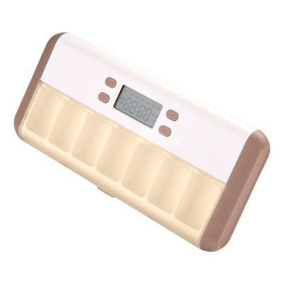 CALANDIS 7 Grids Pill Box Reminder Intelligent Timing Alarm Clock Box White Coffee
