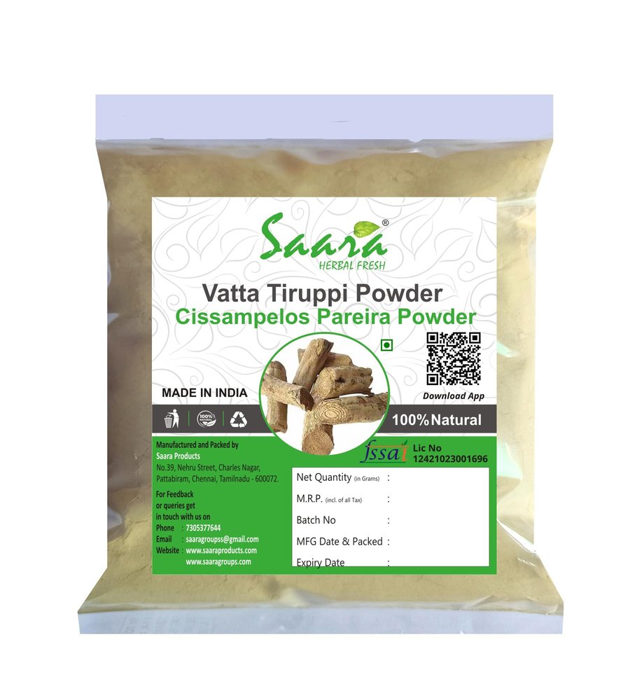 Saara HERBAL FRESH Vatta Tiruppi Powder,(1000gram) Abuta,Cissampelos pareira,Vatta Thiruppi,Menispermaceae,puttut tiruppi Powder good against dropsy, cough (Pack of 10 X 100g)