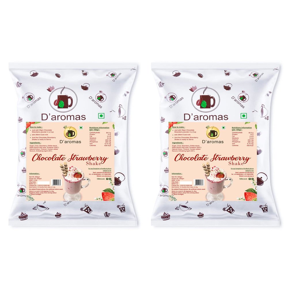 D'aromas Chocolate Strawberry Shake Premix, Instant Milkshake Powder - 1kg, Ideal for Parties, Wedding, Caf, Restaurant