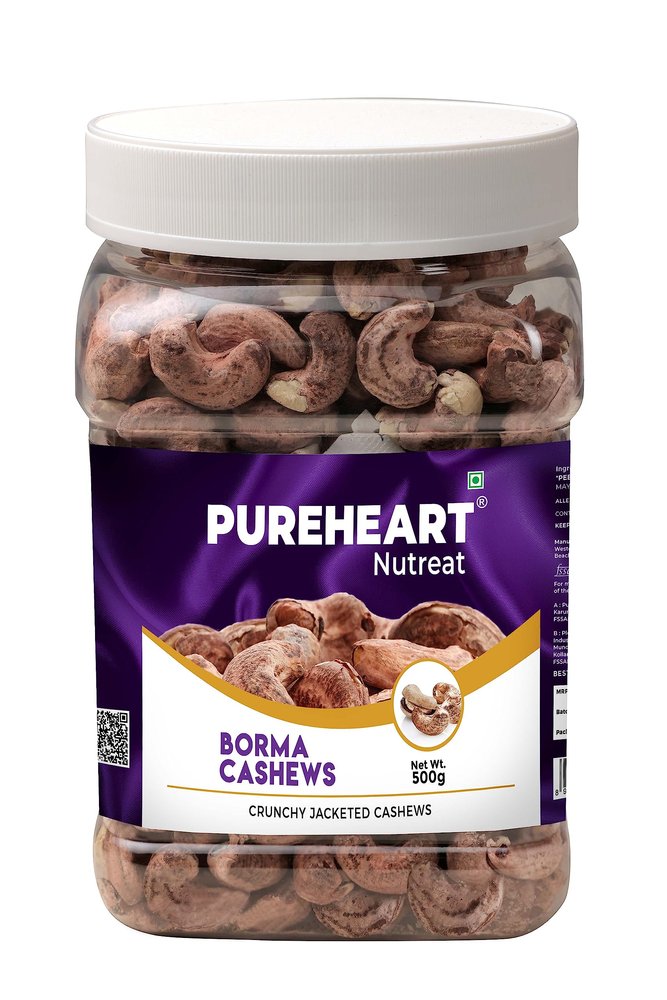 Pureheart Borma Cashews/Skin Unpeeled Cashews (500 gm) Natural Whole Kaju - Nutty Flavor Cashew Nuts with Skin