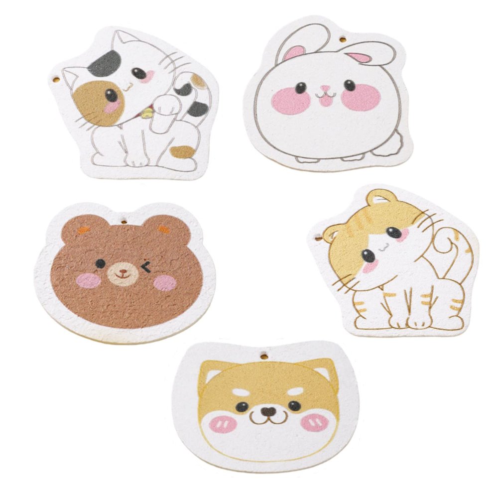 HENIJ Kitchen Cleaning Sponge, Cartoon Scrub Sponge Cute Brush Dish Cloth Scouring Pad for Kitchen Bathroom, Random Pattern (Pack of 5)