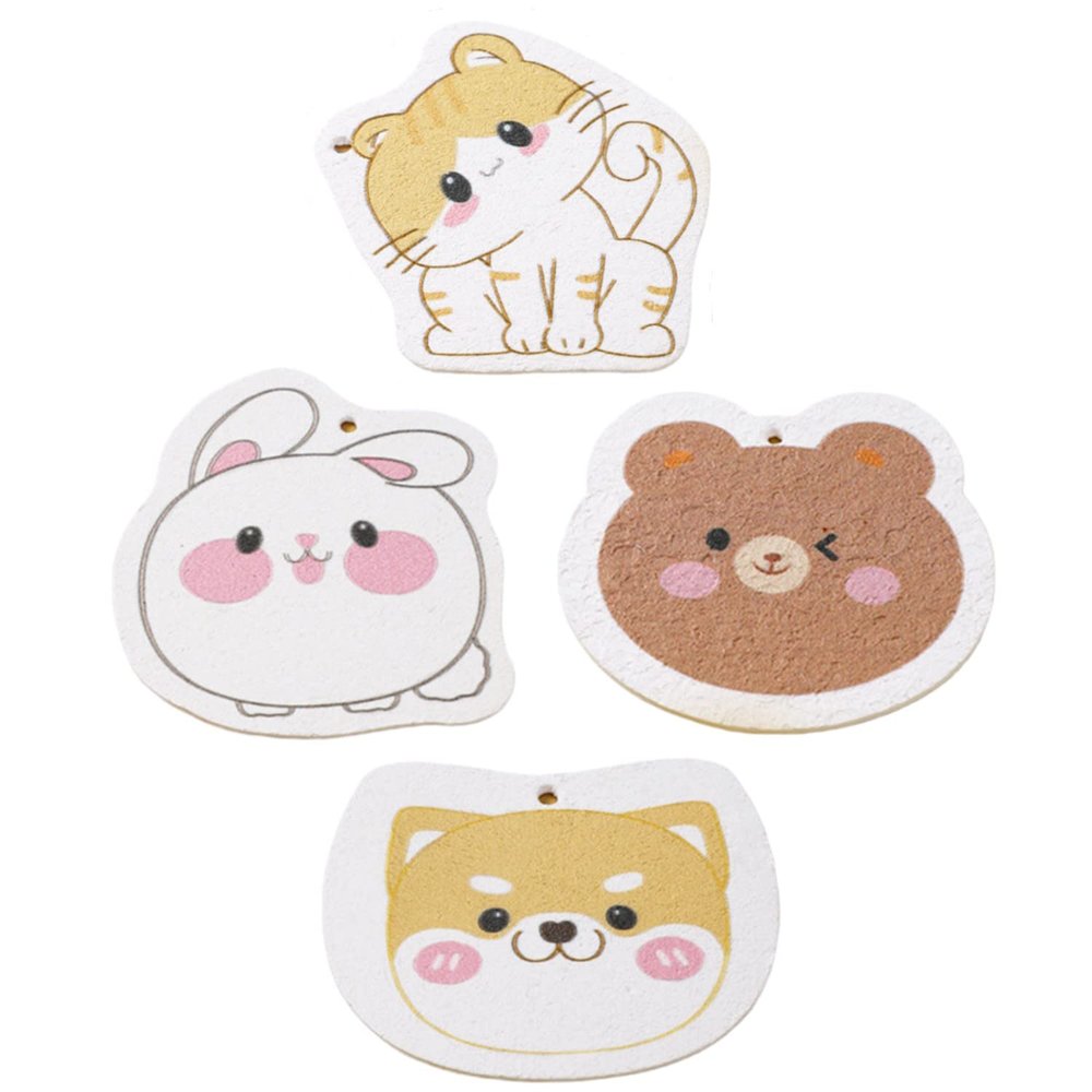 HENIJ Kitchen Cleaning Sponge, Cartoon Scrub Sponge Cute Brush Dish Cloth Scouring Pad for Kitchen Bathroom, Random Pattern (Pack of 4)