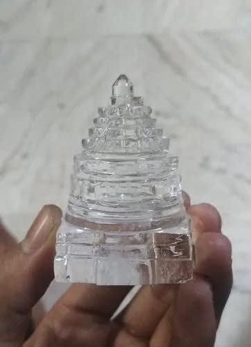 100% Pure Sphatik Crystal Shree Maha Meru Yantra (Original) for Pooja / Shree Yantra / Crystal shri Yantra (Weight- 50-60 Grams, 4X4X5 cms (LXBXH) (Big) Blessed & Energized for Spiritual Powers