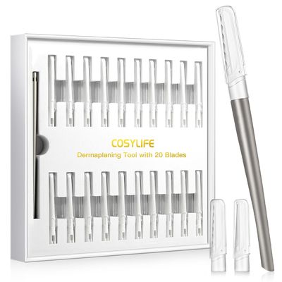 Dermaplaning Tool for Facial Exfoliation, with 20 Replaceable Blades, Facial Shaver/Eyebrow Razor, Eyebrow Shaper for Women, Easy to Use, Helps Exfoliate and