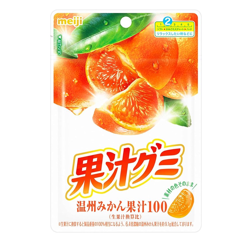 Meiji Fruit Juice Gummy Unshu Mandarin Orange 54g (Pack of 3) (Made in Japan)