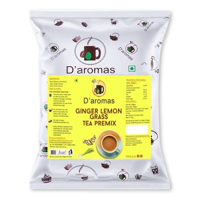 D'aromas 500gm Ginger Lemon Grass Premix Tea Powder, Instant Ginger Lemon Grass Premix Tea, Black Lemon Grass Flavour, Ready to Drink Tea for Vending Machine, Home, Canteen Etc (Pack Of 1))